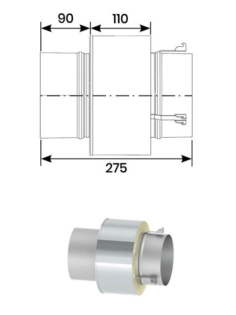 Überdruckdichte Verbindungsleitung - Übergang von NiroLine DW5000 auf NiroLine EW5000 (für den Einbau des Schalldämpfers