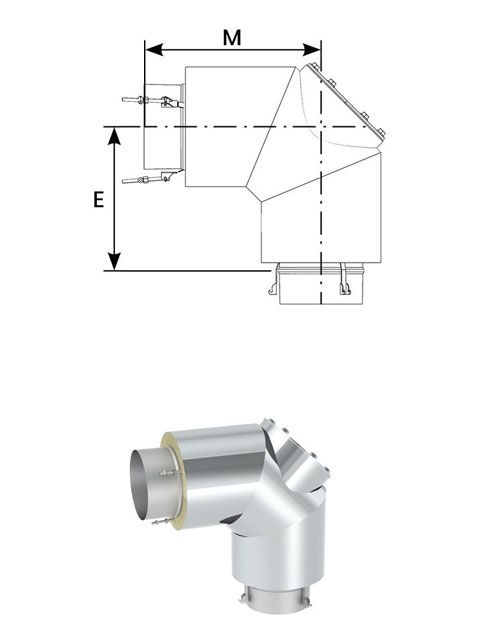 Überdruckdichte Verbindungsleitung - Bogen 90° mit Revisionsöffnung bis 600° C / 5000 Pa