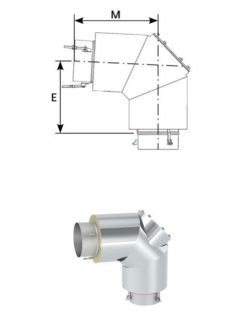 Überdruckdichte Verbindungsleitung - Bogen 87° mit Revisionsöffnung bis 600° C / 5000 Pa